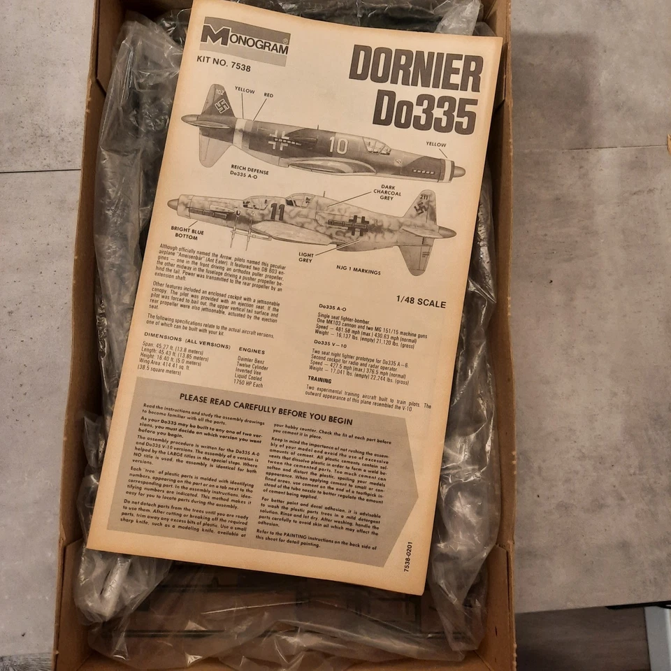 Monogram 1:48 Scale German 7538 Dornier Arrow Do335 Vintage Airplane Model Kit - Immagine 2 di 4