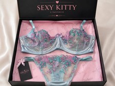 lingerie set in size 12 34 c bra Underwired blue and Lilac With Athong size 12
