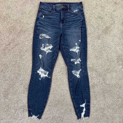 American Eagle Curvy Hi-Rise Jegging 4 Short The Dream Jean Distressed Dark Wash