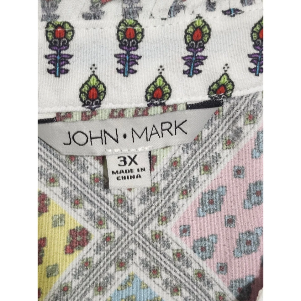 Túnica JOHN MARK Boho Patchwork Manga Sino Feminina Plus Size 3X Verde NOVA - Imagem 2 de 4