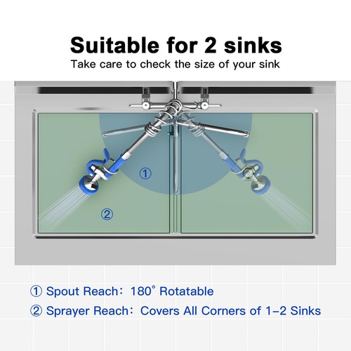 Commercial Faucet with Sprayer for Kitchen Sink : Akwadu Wall Mount Commercia... - Picture 2 of 9