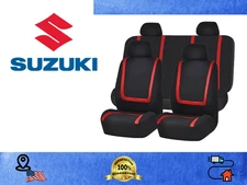 For all Suzuki Car Seat Cover 5pcs Cloth Fit Black with Red Stripes Full