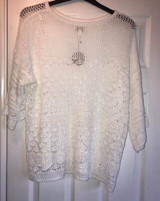 Apricot weiß gemusterter Häkel Strick Pullover Größe Medium Large brandneu UVP £24