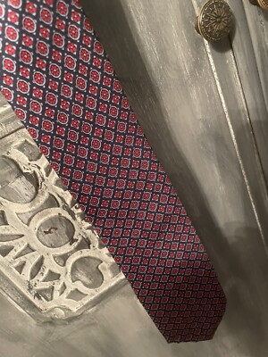 Christian Dior Men's Necktie Tie Silk Navy Blue Red Blue  Made USA