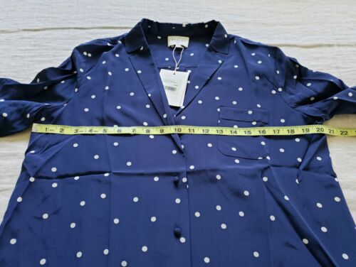 NWT Sezane Florence Navy Blue Ecru Polka Dot Silk Long Sleeve Blouse Size 42 /10 - Picture 9 of 14