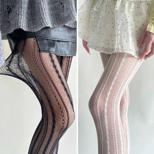 Women Sexy Pantyhose Stockings Fishnet Striped Lace Pattern Fish Net Sock Tights - Picture 9 of 19
