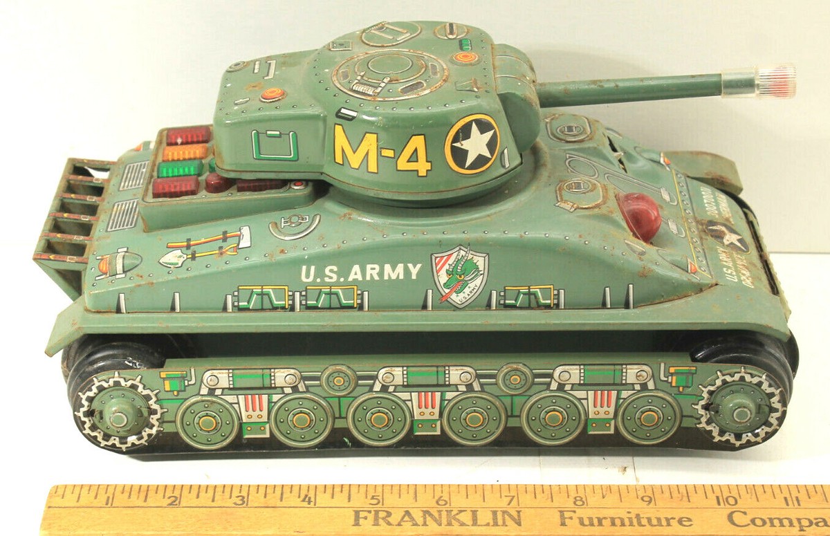 昭和レトロ TAIYO(タイヨー社) M-4 U.S. ARMY シャーマン戦車 1960s Taiyo Japan Tin Battery Op US Army 12