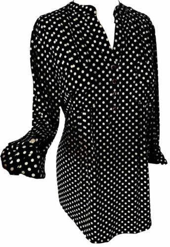 COCOMO 1X Black White Polka dot Plus Size 3/4 sleeve women's Pintuck Blouse - Picture 2 of 12
