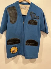 VINTAGE 60s E.I. ANDERSON SWEATER SIZE 40 SCATTER GUNNER BLUE WITH RANGE PATCHES