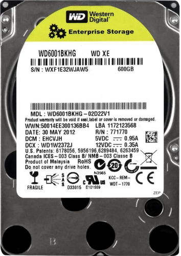 Hard Drive Western Digital Xe WD6001BKHG 600GB 10000U/Min SAS 6Gbps 2.5'' Inch
