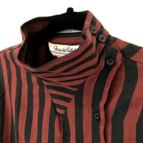 Vintage Diane Von Furstenberg Size 14 Stripe Asymmetrical High Neck Blouse - Picture 6 of 8