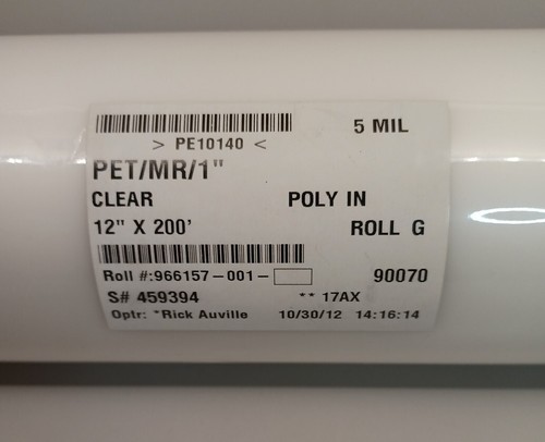 5 Mil Clear Gloss Roll Laminating Film 12" x 200' PET/MR/1" - Picture 2 of 6