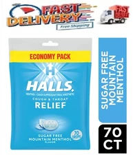 HALLS Relief Mountain Menthol Sugar Free Cough Drops, Economy Pack, 70 Drops