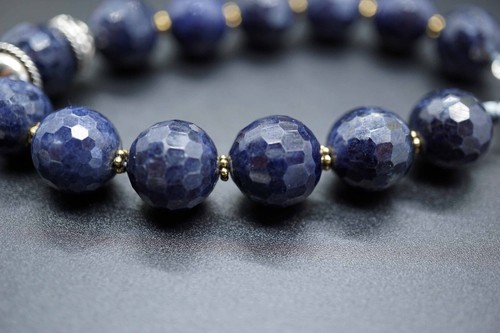 Blue Faceted Sapphire Sapphire Beaded Bracelet 12MM Silver Spring Ring Bracelet - Picture 3 of 10