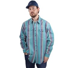 Vintage Wrangler Brushpopper Shirt Mens 18-36 XL Striped Western Made In USA 70s