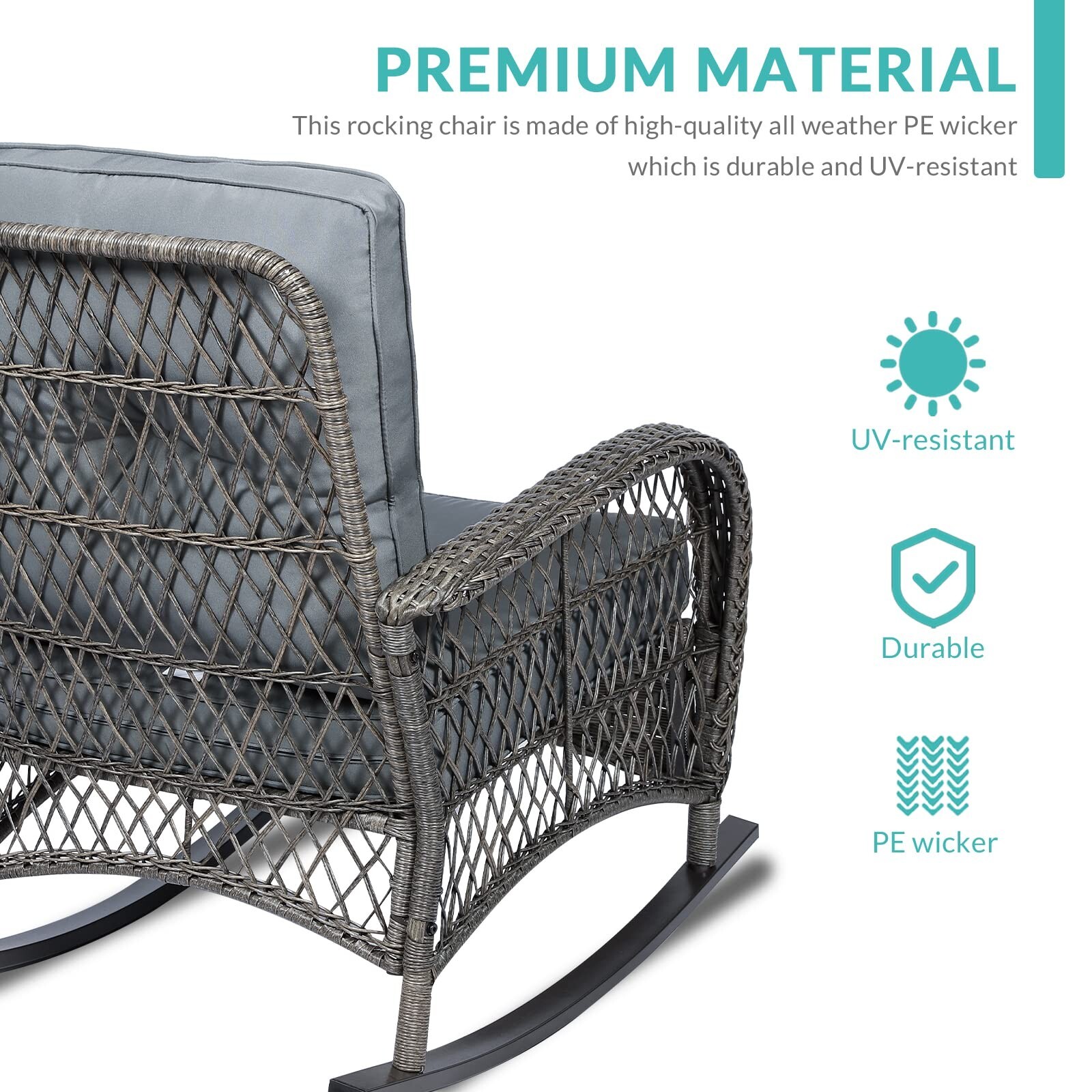 Patio Rocking Chair Rattan Outdoor Rocker Chair Wicker Furniturn with Cushion