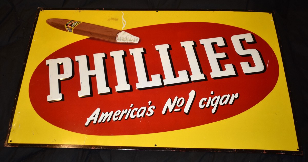 Vintage Phillies Americas No 1 Cigar Tin Embossed Advertising Sign