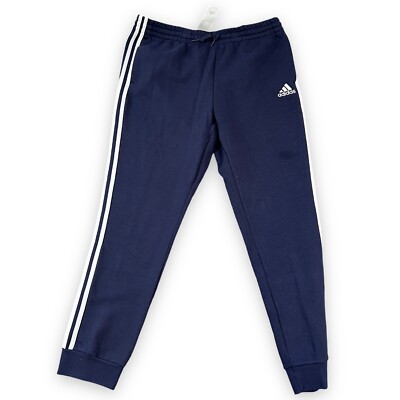 adidas Joggers Mens Large Navy Blue French Terry Tapered Cuff 3-Stripes Mislabel