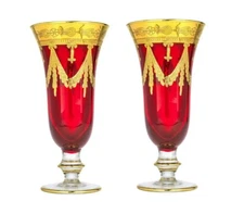 Set of 6 Interglass Italy Crystal Glasses - Cobalt Blue Italian Champagne Flutes