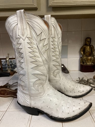 Stivali da cowboy western americani fatti a mano vintage negozio personalizzato avorio struzzo 7 E - Foto 11 di 20