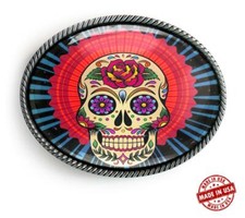 Mexican Sugar Skull Day of the Dead Tattoo Handmade Artisan Belt Buckle