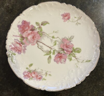 Antique AUSTRIA Painted Dessert Plate Pink Roses W/Gold Trim