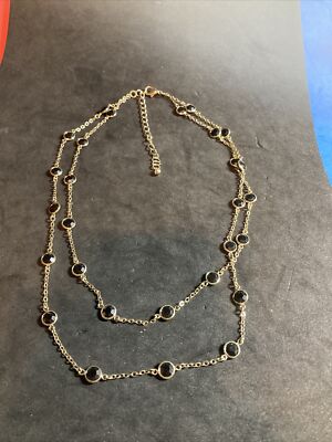 14-16” black crystal gold tone station necklace double strand b117