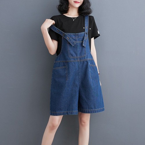 Summer Lady Adjustable Strap Shortalls Denim Short Overalls Rompers Casual Blue - Picture 3 of 14