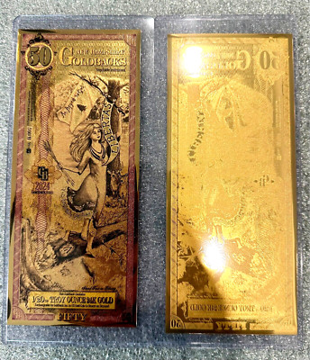 50 NEW HAMPSHIRE GOLDBACK AURUM 24KT GOLD FOIL NOTE BU 1/20TH OZ
