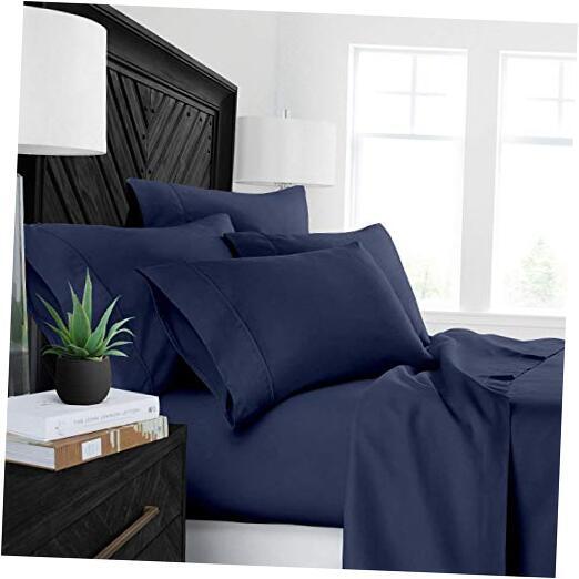 Luxurious Hotel Quality Microfiber 4 Piece Bed Sheet Queen \ Solid Navy Blue