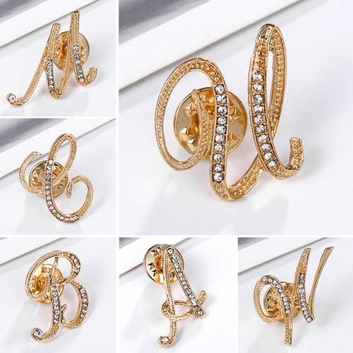 26 Letras Cristal Estrás Alfabeto Broche Pin Boda Mujeres Joyería Regalos - Imagen 2 de 45