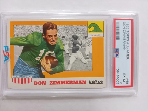 1955 TOPPS ALL AMERICAN FOOTBALL 49 DON ZIMMERMAN PSA 6 TULANE GREEN WAVE RARE !