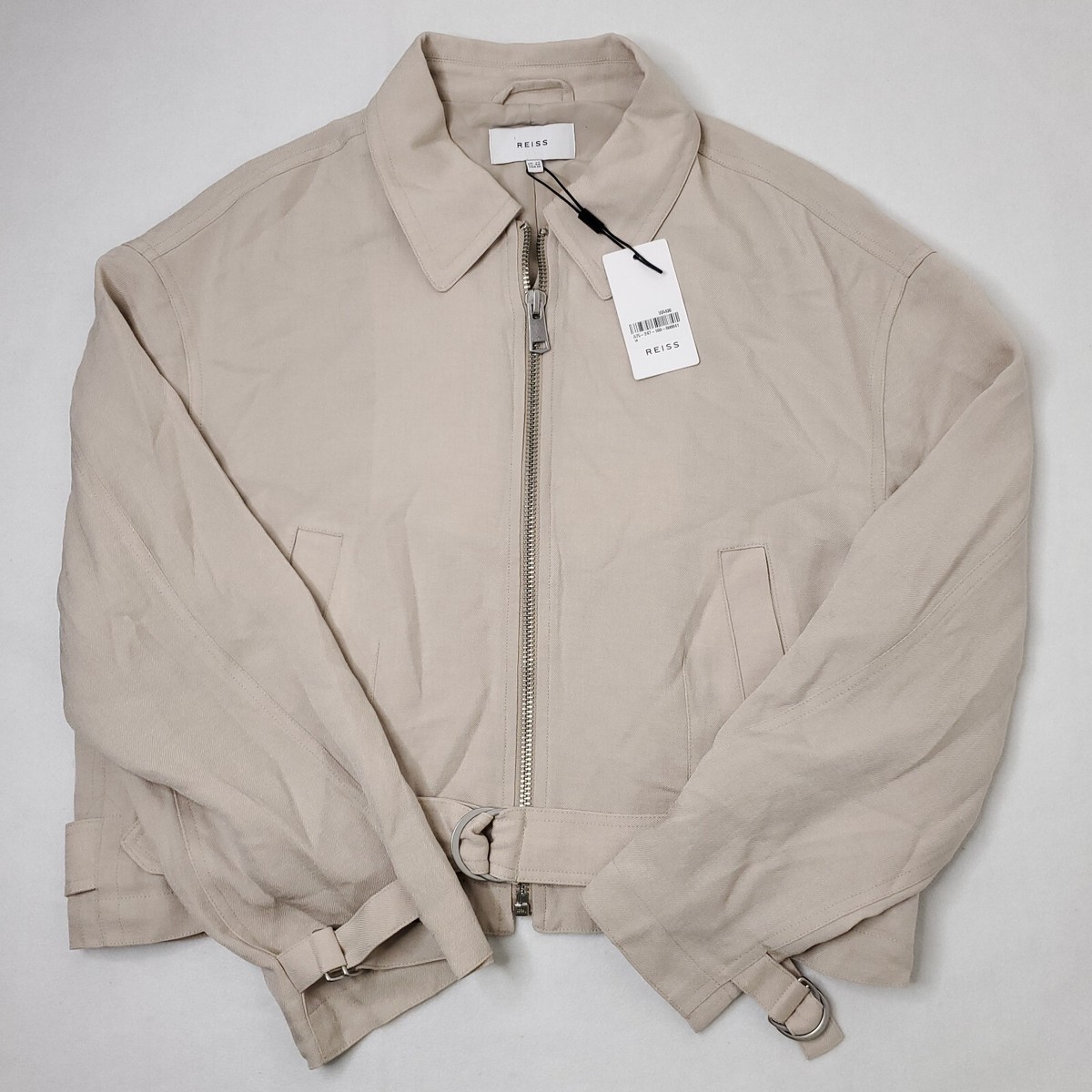 REISS Sia Zip Front Jacket in Neutral Beige Belted Size US