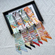 Pure 12 Momme Twill Silk Scarf grass Print Slim Head Band Neck Tie 85X5cm new