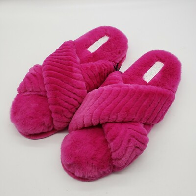 NWT Abound Womens pink Faux Fur Sasha House Slippers Size Lg 9-10 lounge comfort