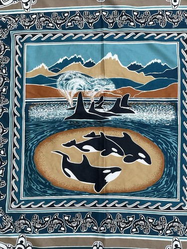 Sciarpa quadrata balena orca nativa Anthony Paine Aesotica vintage inuit stile eschimese - Foto 2 di 10