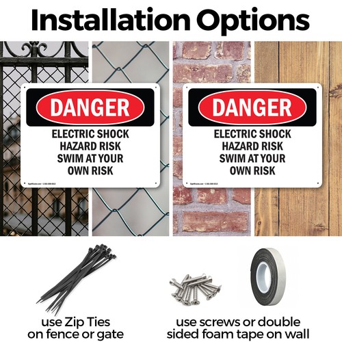 (2 Pack) Electric Shock Hazard Risk Swim At Your Own Risk OSHA Danger Sign Decal - 第 3/23 張圖片