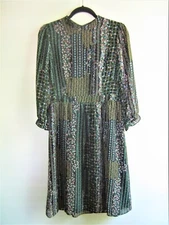 Black Floral Dress Sheer Lined High Necked Victorian Knee Length Adult Size M