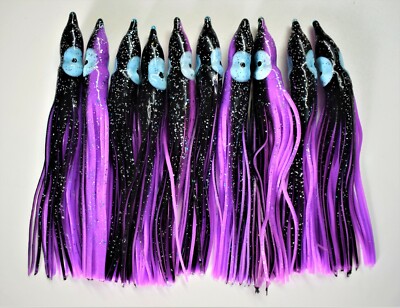 20 Pieces 5 In. Black Purple Squid Octopus Skirts Hoochies Fishing Lures