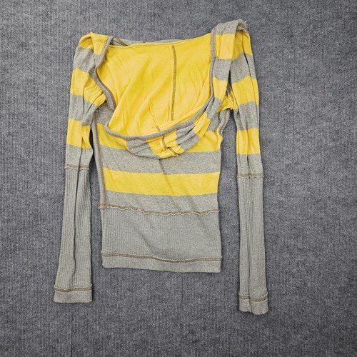 Vintage Free People Sweater Womens Medium Y2K Striped V Neck Hooded Pullover - Picture 5 of 5