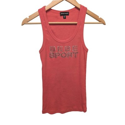 Vintage Y2K Bebe Sport Ribbed Rhinestone Tank Top 90s McBling Summer Festival
