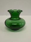 Vintage Anchor Hocking Emerald Green Glass Vase w/ Ruffled Edge 3.25"
