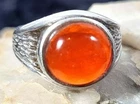 Vintage Sterling Silver Ring Large Orange Cabochon Stone Size R 1/2