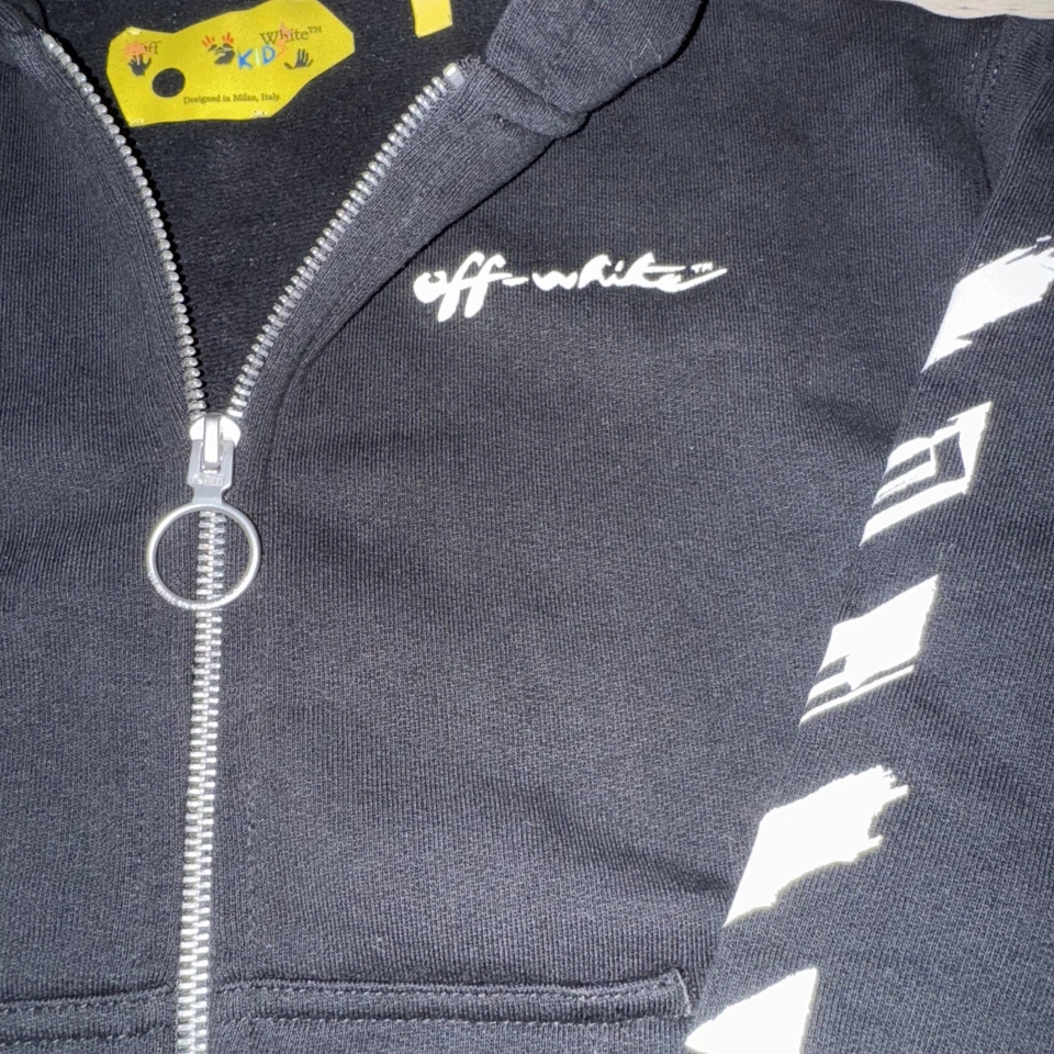 $410 Off-White Kids Boys Black Logo Shape Zip-Up Hoodie Sweater Size 6 - Image 3 of 4