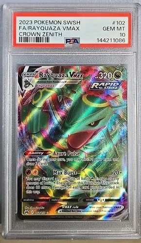 2023 Pokemon Crown Zenith Rayquaza VMAX #102 Full Art PSA 10