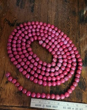 9 Ft String Vtg Cranberry Red Wooden Bead Garland Country Farmhouse Christmas