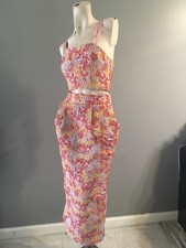 Lulus Ellarina Flora Metallic Jacquard 2 Piece  Pocket In Pink Multi Dress Small