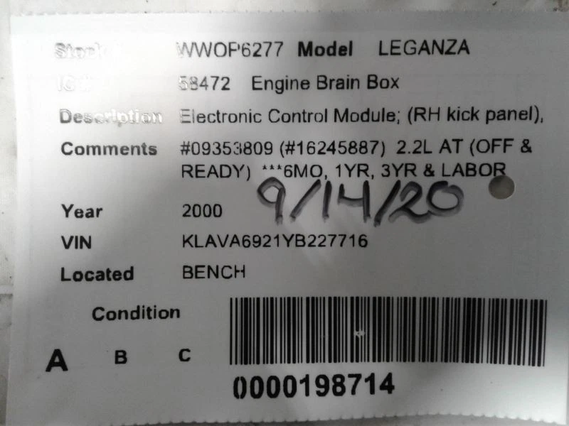 Engine Computer ECU ECM PCM Module 2000 Daewoo Leganza 09353809 16245887 - Imagen 3 de 3