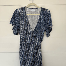 New Directions Women’s Medium Blue Patterned Maxi Wrap Dress