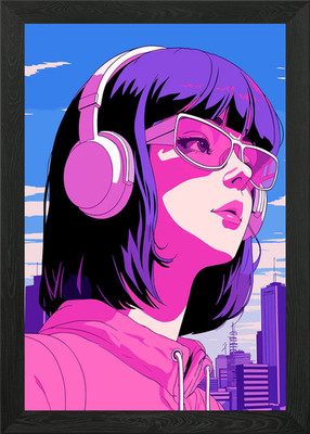 Girl Lofi Pink Retro Framed Wall Art Poster Canvas Print Picture